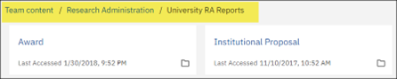 Image of the links in the University RA Reports folder.