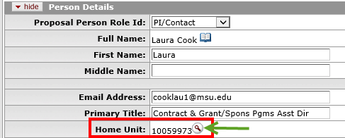 Home Unit field highlighted on the Person Details subpanel