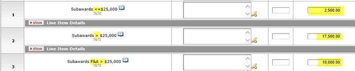 Example 1, Year 2 example of Subaward object codes and costs