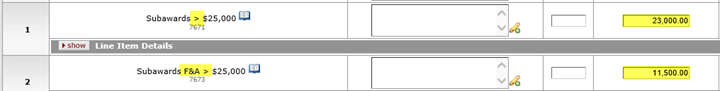 Example 1, Year 3 example of Subaward object codes and costs