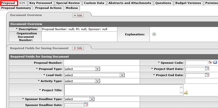 The Proposal tab highlighted for a new proposal