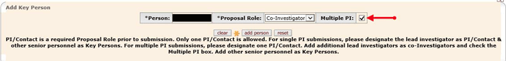 Key Person Role Box displays PD/PI