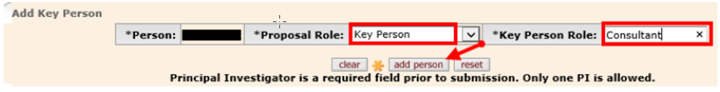 Key Person shown in the Proposal drop down in the Add Key Person bubble