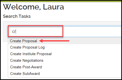 image of the create proposal option from the search box