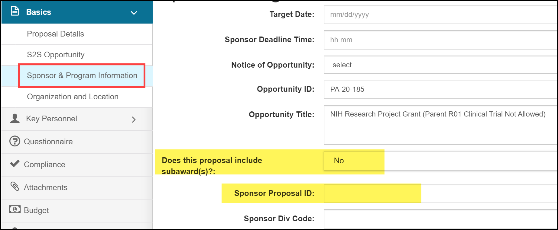 image of the create proposal option from the search box