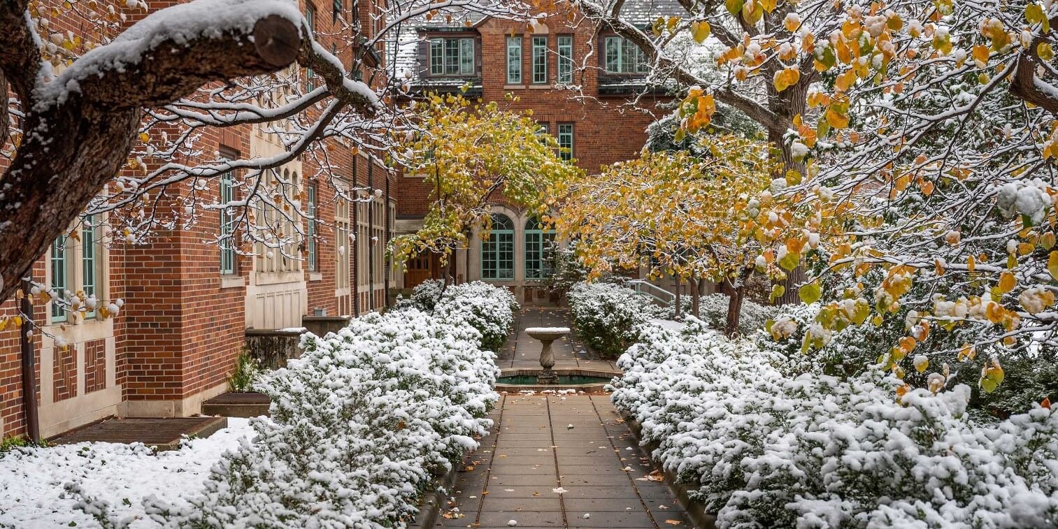 image of dorm courtyard in the winter