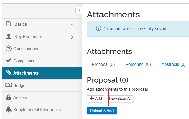 image of the attachments option of the proposal development